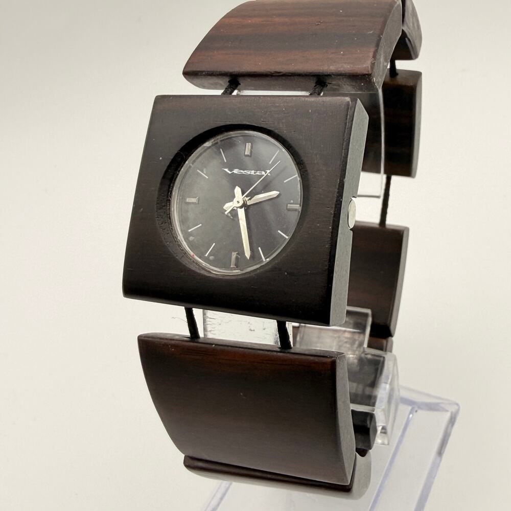 Rare Vintage Vestal Rosewood Wood Cuff Bangle Watch Working New Battery
